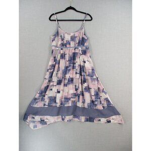 Simply Vera Vera Wang Womens Abstract Print Midi Dress L Purple & Pink Sleeveles